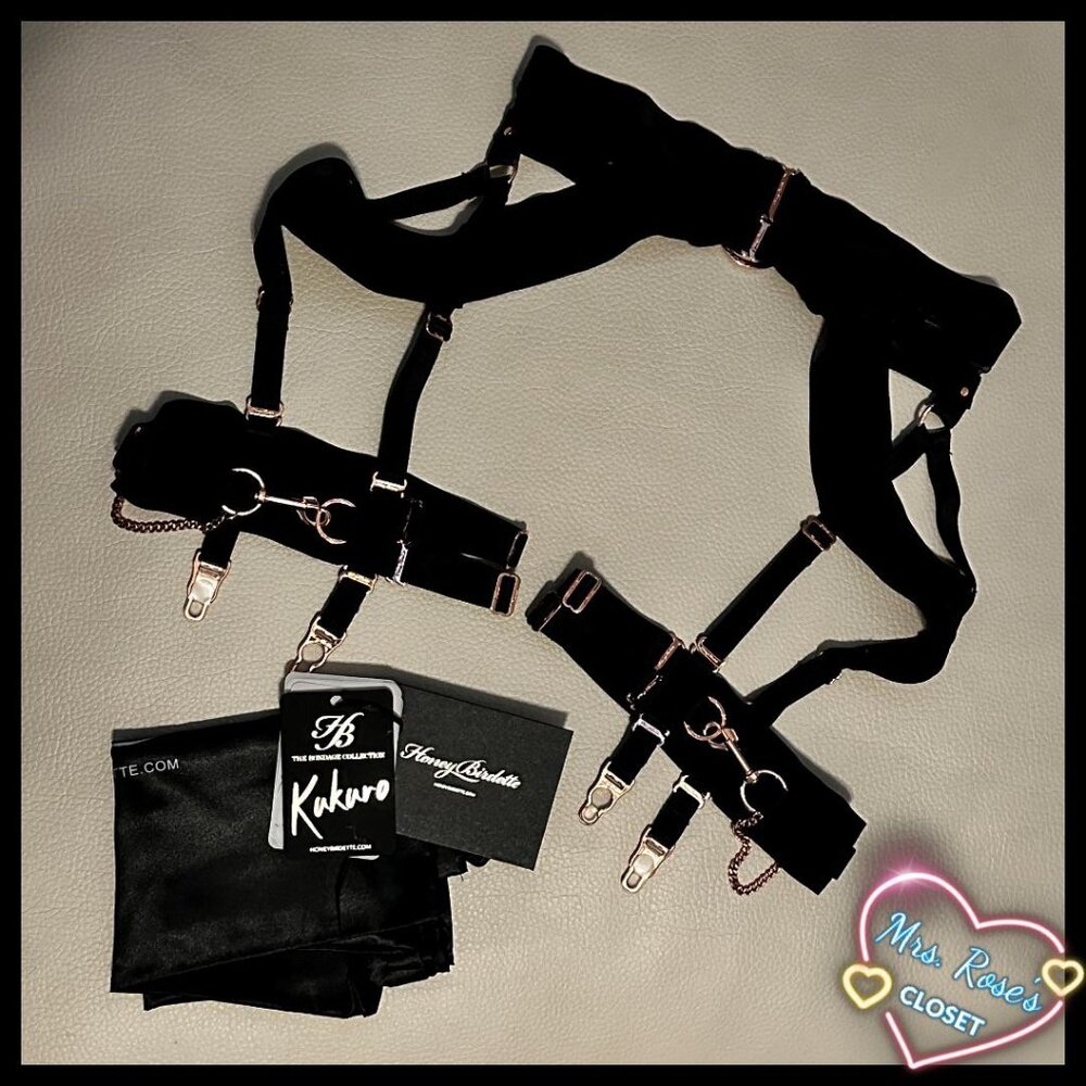Kukuro Black and Rose Gold Suspender Garter Belt Size Medium